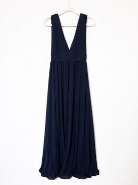 Lulu’s Black Chiffon Maxi Dress Deep V Neck Formal Bridesmaid Gown Size Small